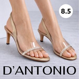 D'Antonio Women's Rhinestone Clear Slip-On Slingback Heels Tan White Size 8.5